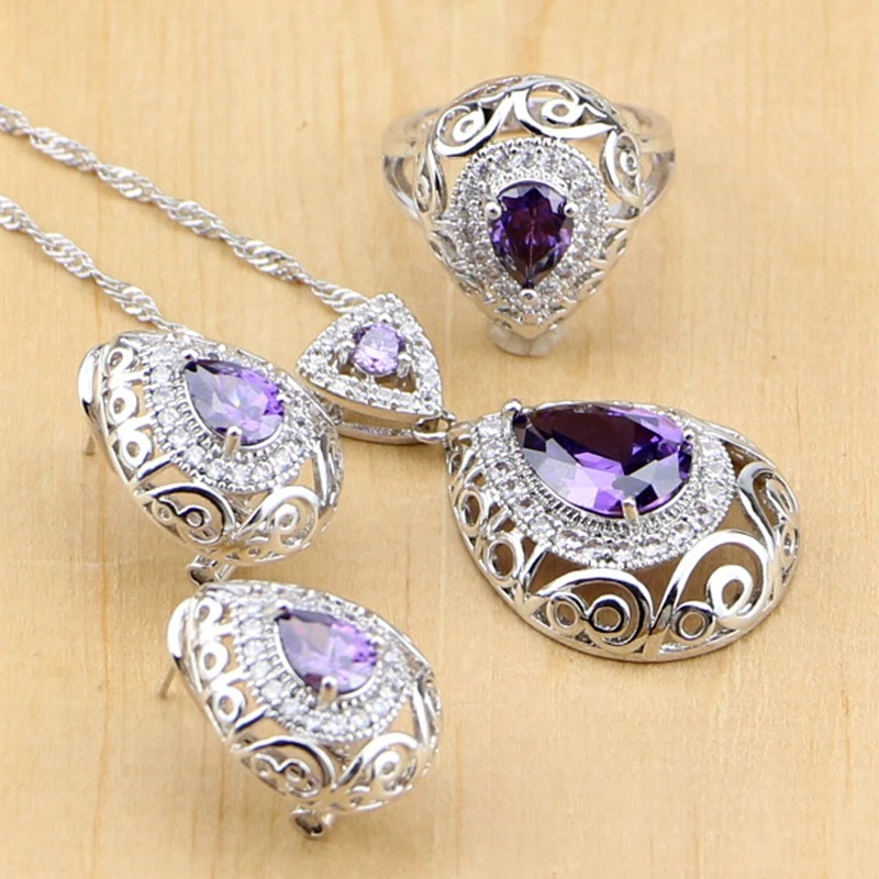 Женский ювелирный комплект из колье серёг и кольца серебра 925 пробы|silver jewelry