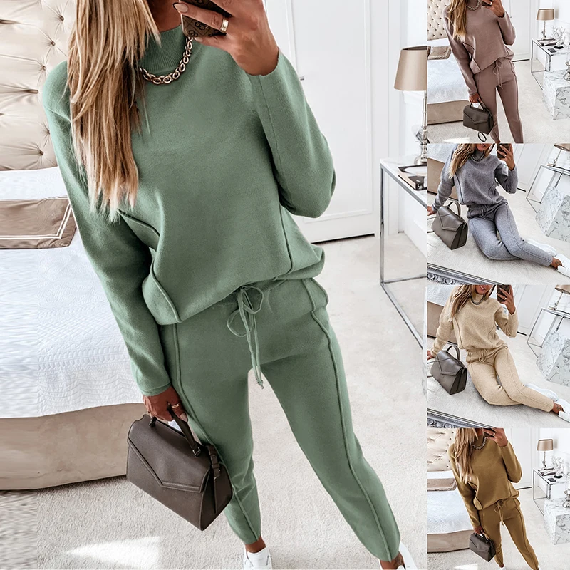 

Woman Tracksuit Turtleneck Sweatshirt Drawstring Pants Suit Female Tracksuits 2022 Spring Casual Long Sleeve Pullover Sports Set