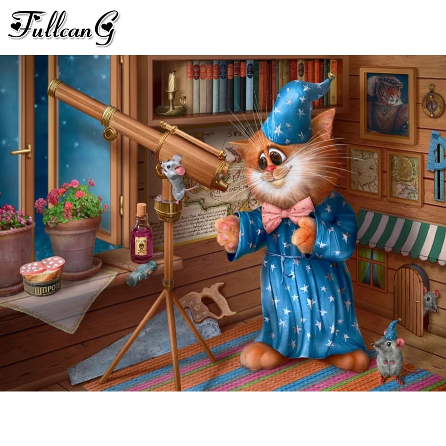 

5D DIY diamond painting cross stitch cartoon cat full drill diamond embroidery telescope animal mosaic home decoration JX3213