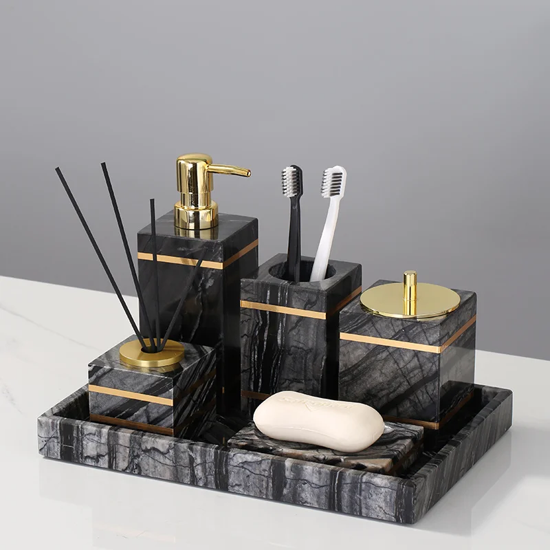 bathroom set marble liquid soap dispenser toothbrush holder dish gargle cup tray cottonswab box aromatherapy bottle nordic style free global shipping