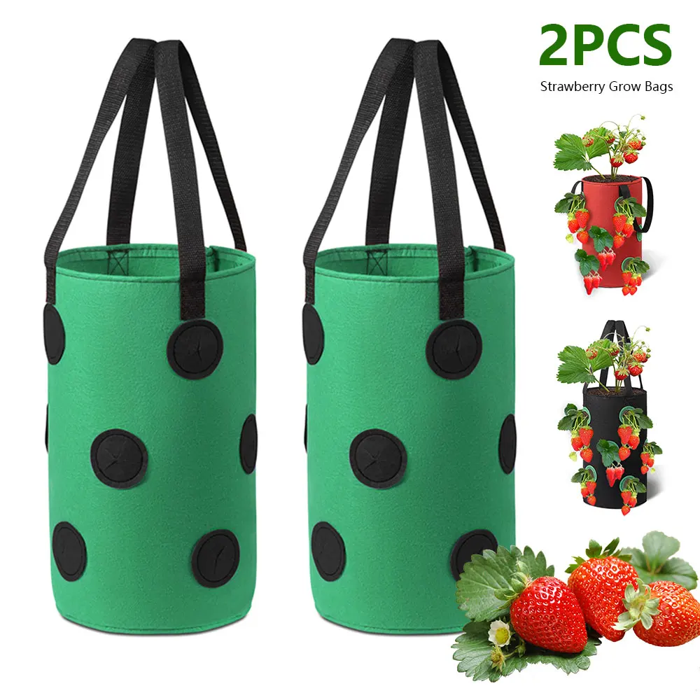 

Мешки для выращивания клубники, 2 шт., 3 галлона, вертикальный цветочный горшок, травяной мешочек Многоразовые горшки