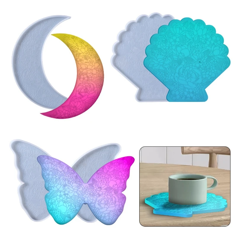 

Резная подставка с Луной/бабочкой/ракушкой, цветок, эпоксидная смола, форма подставка под чашку, силиконовая форма «сделай сам», для рукоделия, размещения ювелирных изделий