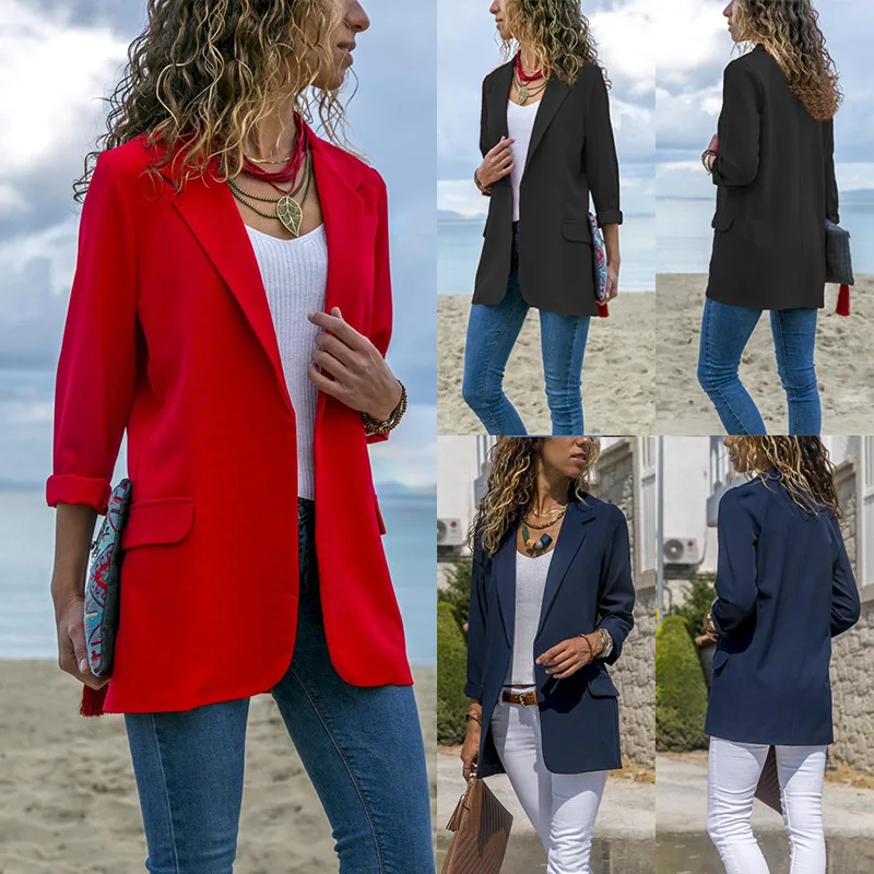 

2021 ladies suit spring and autumn new fashion solid color lapel long-sleeved slim suit ladies commuter professional wear
