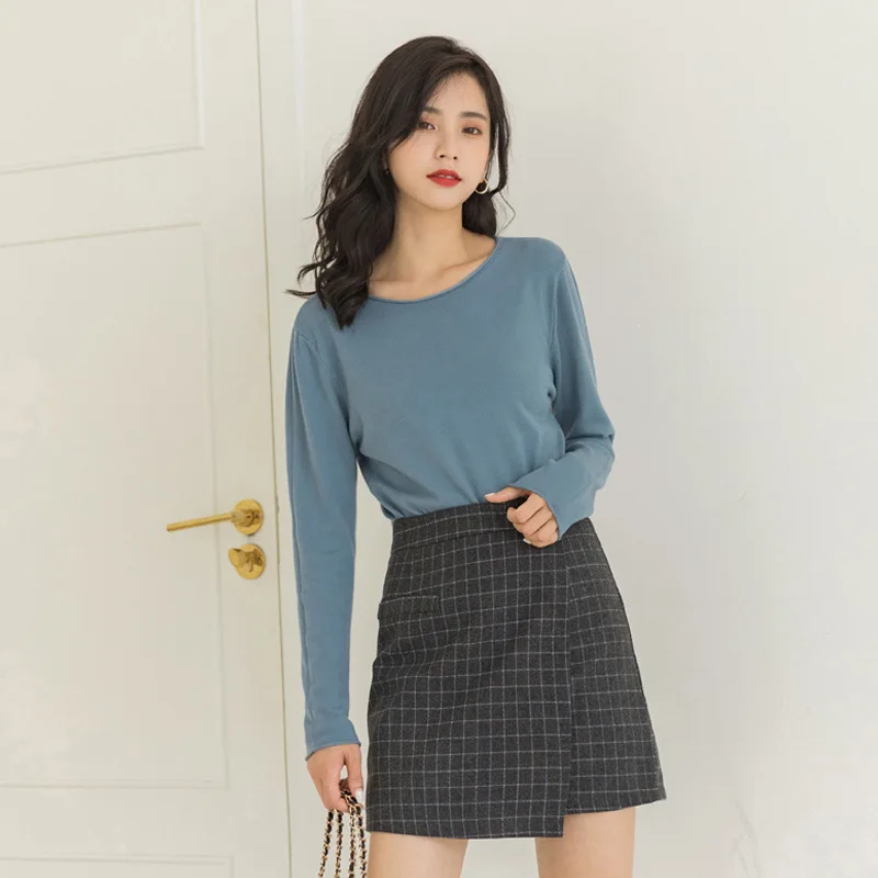 Женский свитер с круглым вырезом Облегающий мягкий Однотонный в Корейском стиле
