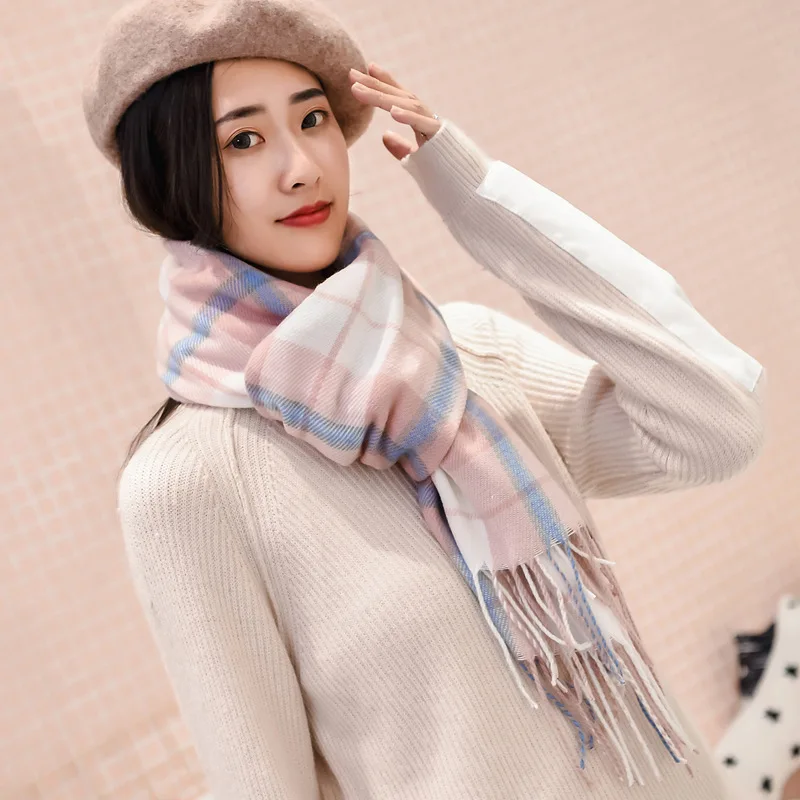 Light Pink Tassellady шарф шаль шарф Зимний женский имитирующий кашемировый сетчатый шарф - Цвет: Light Pink