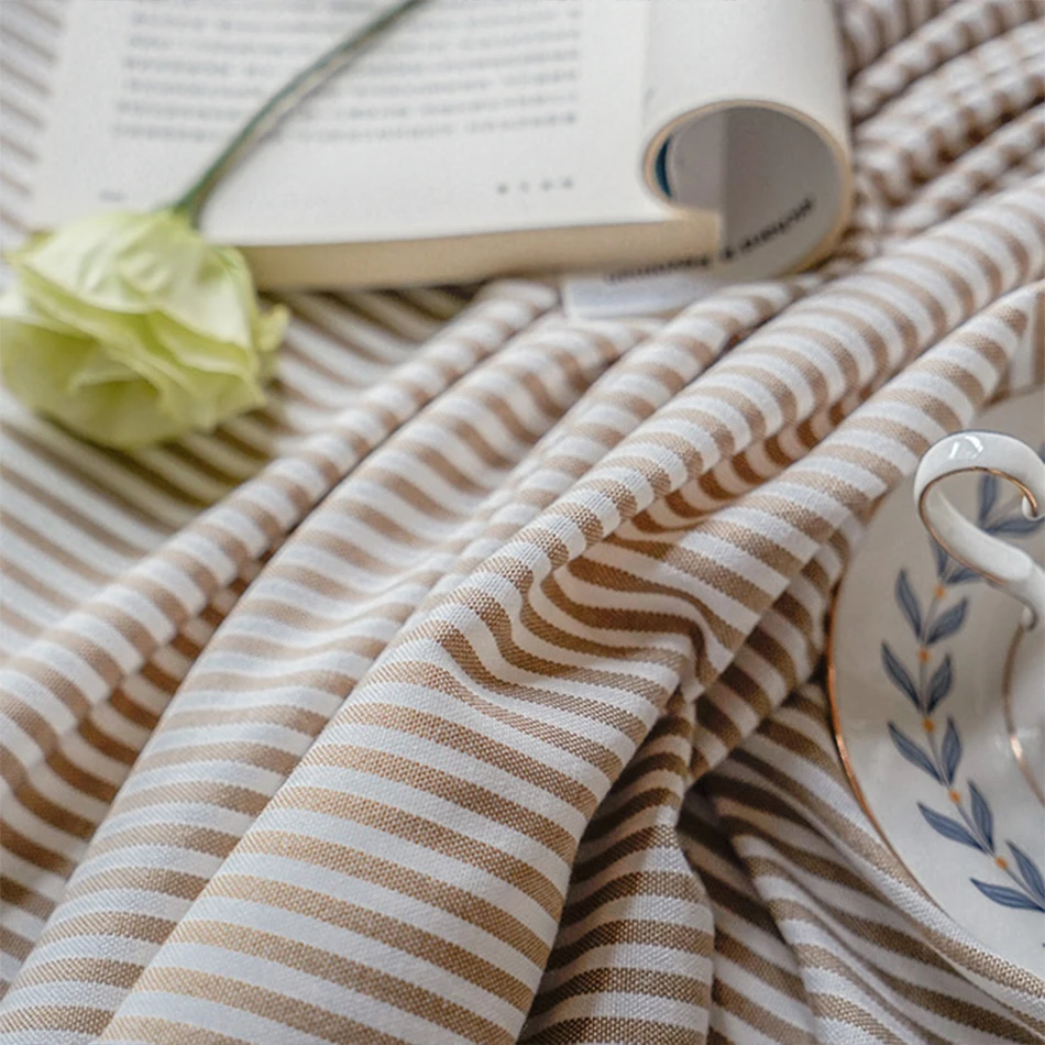 

Stripe Tassels Cotton Linen Tablecloth,Rectangle Dust-Proof Table Cover,For Home Dinning Kitchen Tabletop Hotel Decoration