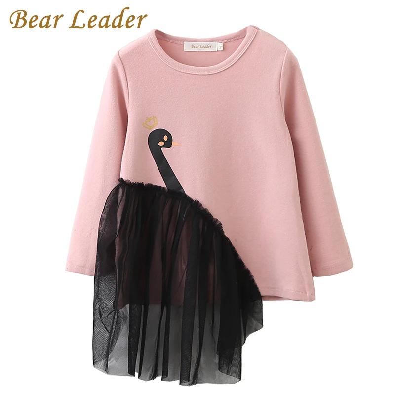 

Футболка для девочек Bear Leader, 2018 Осенняя брендовая футболка для маленьких девочек с объемным принтом «Лебедь», рубашки для девочек, детская о...