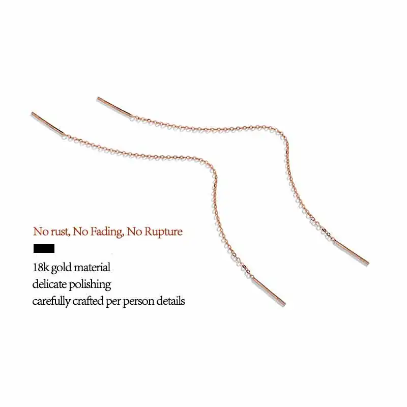 Authentic 18k Gold Chain Earring For Women Simple Style None Stone Rose Gold Color Ear Line Fashion Jewelry