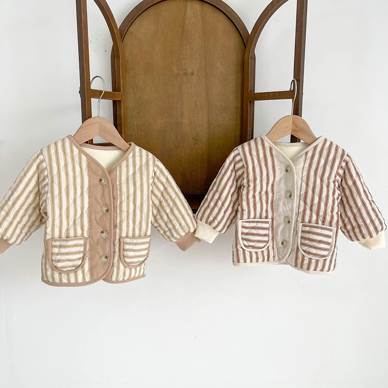 

Newborn Baby Padded Jacket Infant Striped Coat Autumn Winter Baby Boy Girl Clothes Thickened Cotton Windbreaker