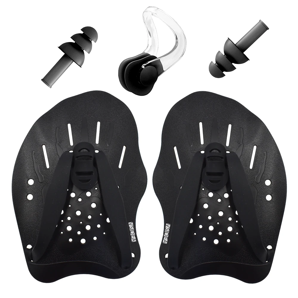

Swim Hand Paddles Swimming Trainning gloves with Adjustable Straps for Adult Child with Comfortable Silicone Ear Plugs Nose Clip