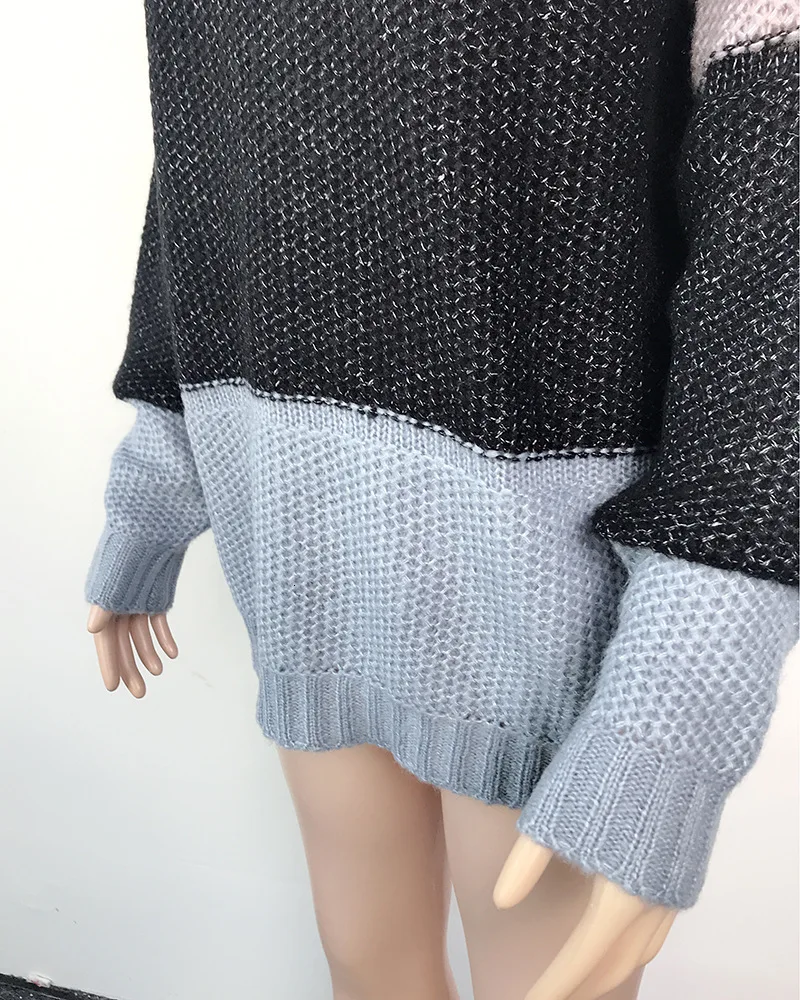 

AIUJXK Fashion Patchwork Color Striped Knitted Sweaters Women 2019 Autumn Winter Warm Pullovers For Female Knitwear Loose Jumper