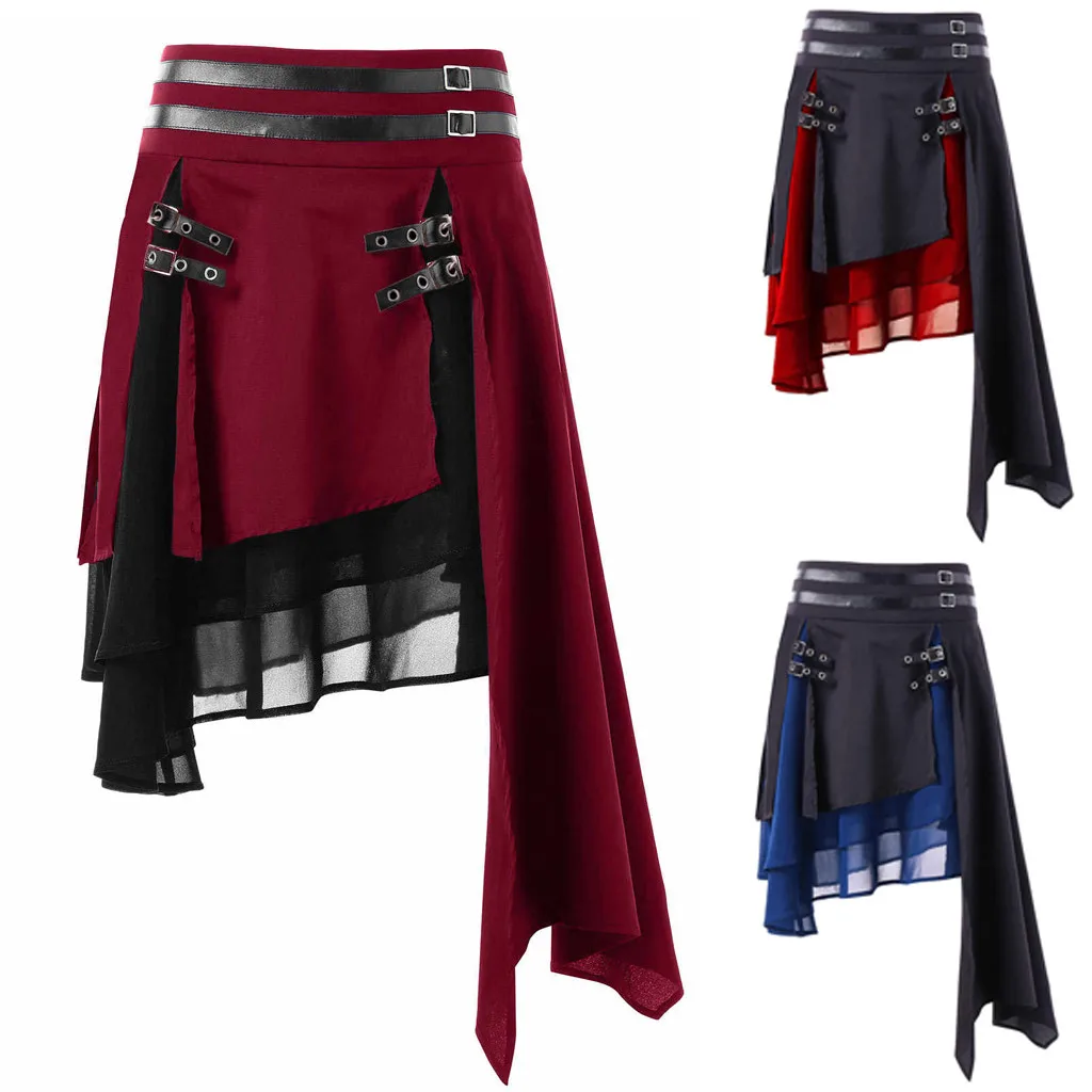 Женская высокая талия Панк Rave готический цвет блок многослойная Асимметричная