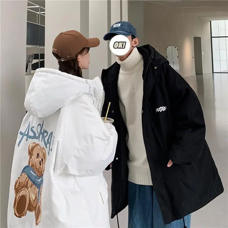 

Lovers cotton coat men women trend autumn winter new student Korean thick hooded bread coat bear print BF loose padded jacket