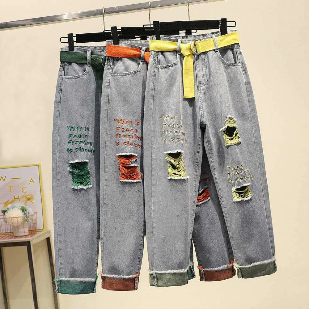 

Summer Ripped Boyfriend Jeans For Women Fashion Loose Vintage High Waist Jeans Plus Size Jeans 5XL Pantalones Mujer Vaqueros