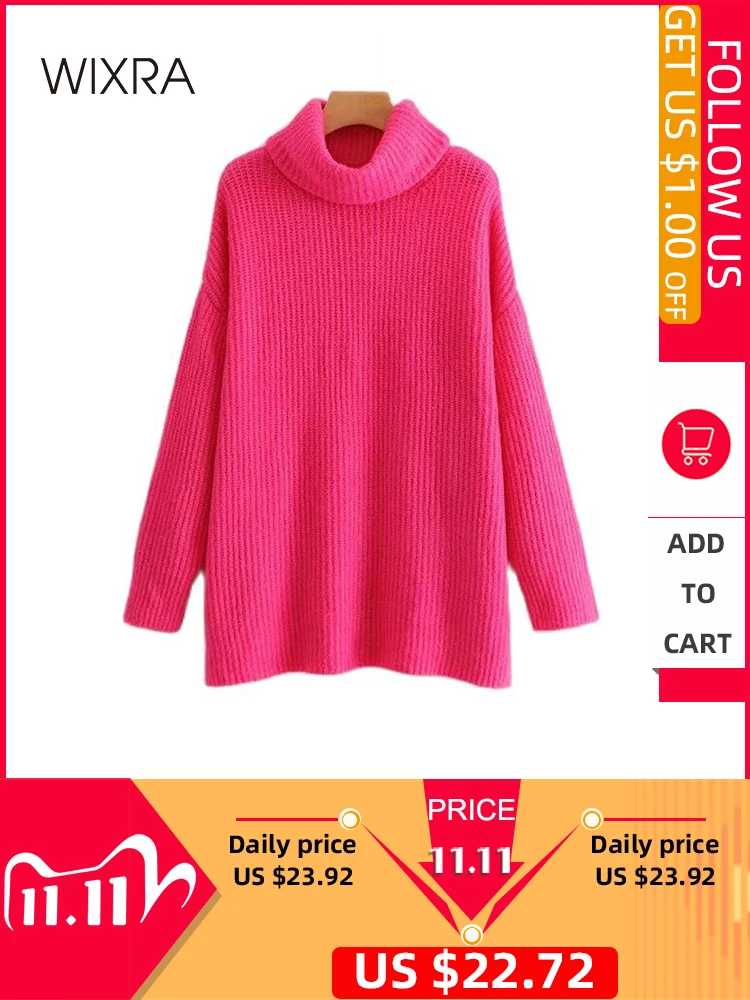 

Wixra Women Turtleneck Sweater Female Solid Loose Pullovers Soft Warm Jumper Candy Color Oversized Tops Autumn Winter