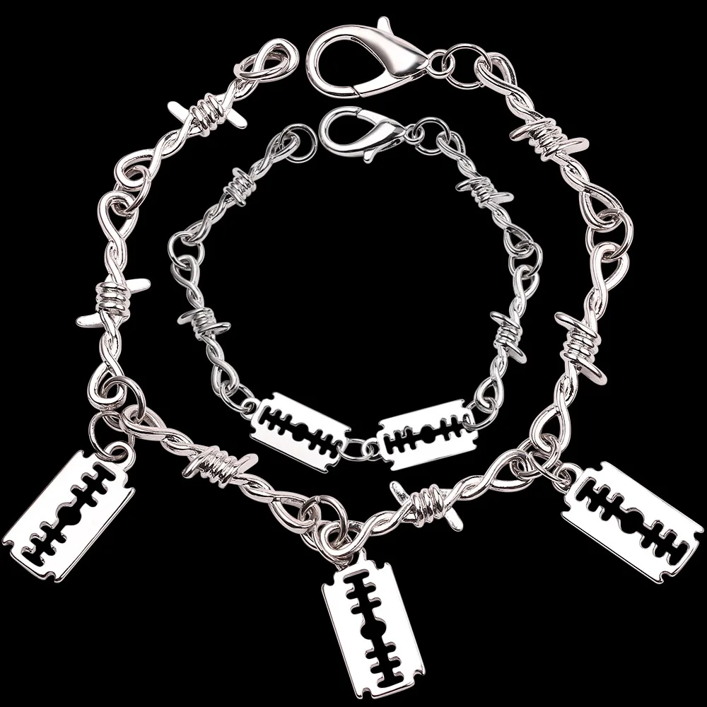 Рок Панк Металлический шипы железный браслет цепочка серебряный цвет Бритва