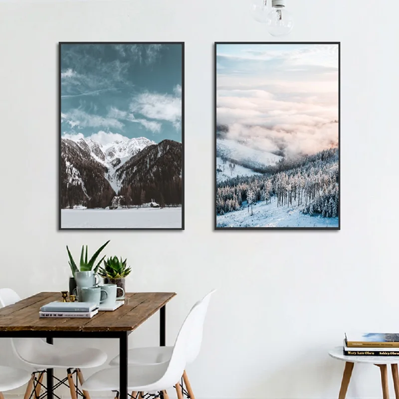 

Home Decor Winter Snow Mountain Printed Canvas Painting Living Room Wall Art Landscape Pictures No Frames
