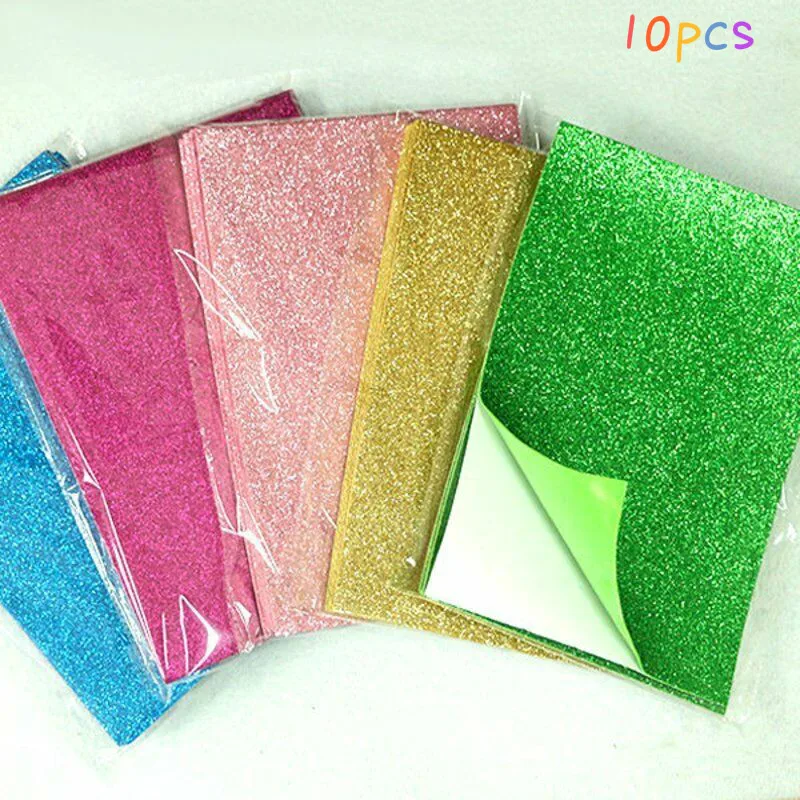 

10PCS Adhesive Glitter Scrapbooking Paper Vinyl Sticker Art Sheets DIY Craft NEW