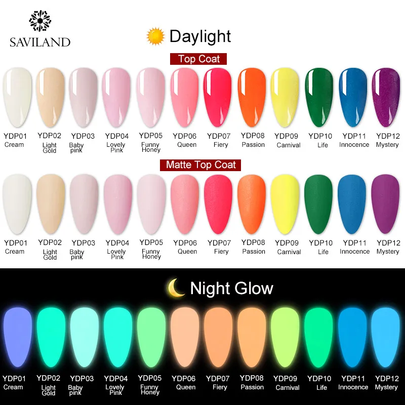 Акриловый порошок SAVILAND светится в темноте окунающий хлопья блестящий розовый