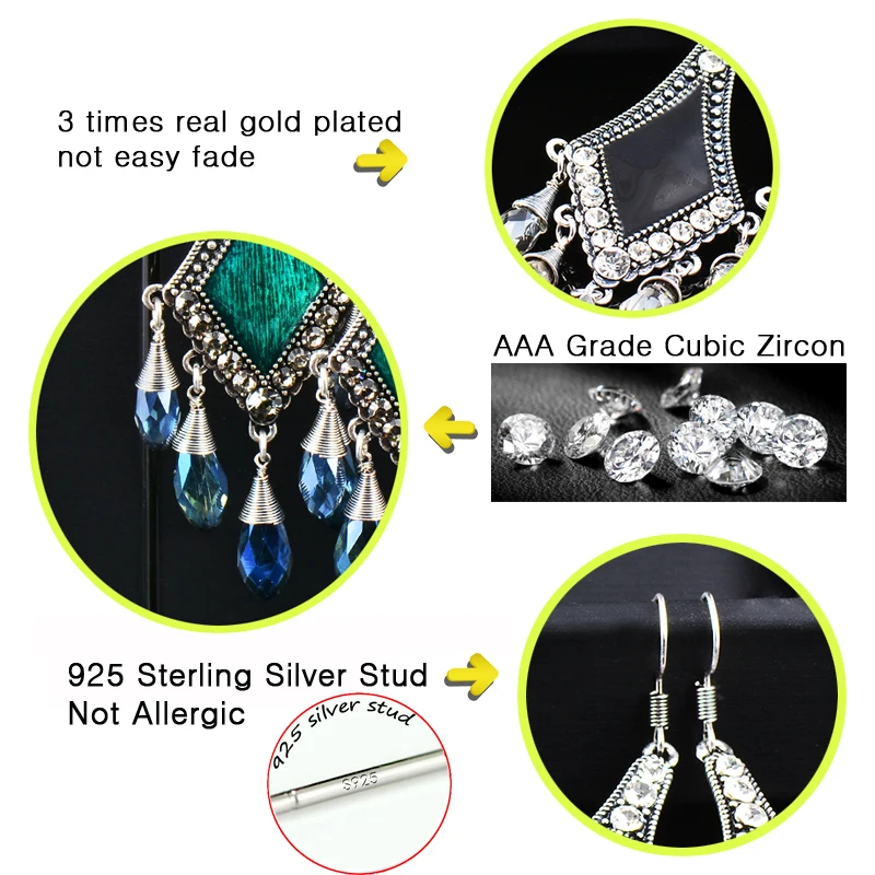 

LEEKER Vintage Jewelry Green Black Irregular Drop-shaped Cubic Zircon Hanging Earrings 2021 Women's Earring 606 LK6