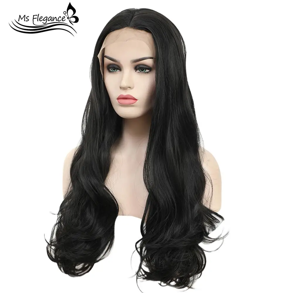 

MS Silky Long Wavy Synthetic Lace Front Wigs Natural Wavy Black Lace Front Wig For Women Heat Resistant Glueless Lace Wig