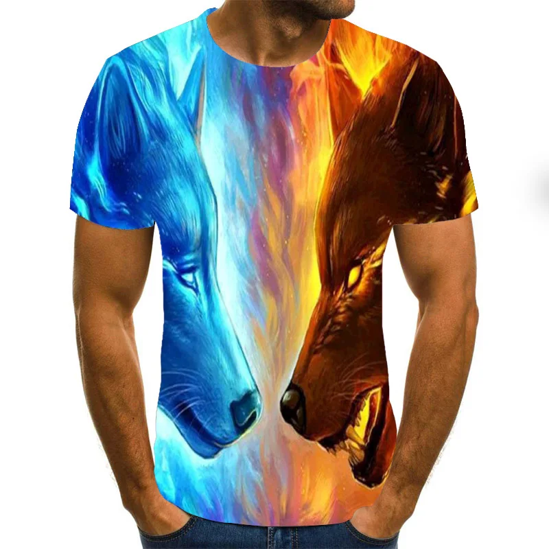 Модные мужские футболки с 3D принтом красные изображением пламени волка новый