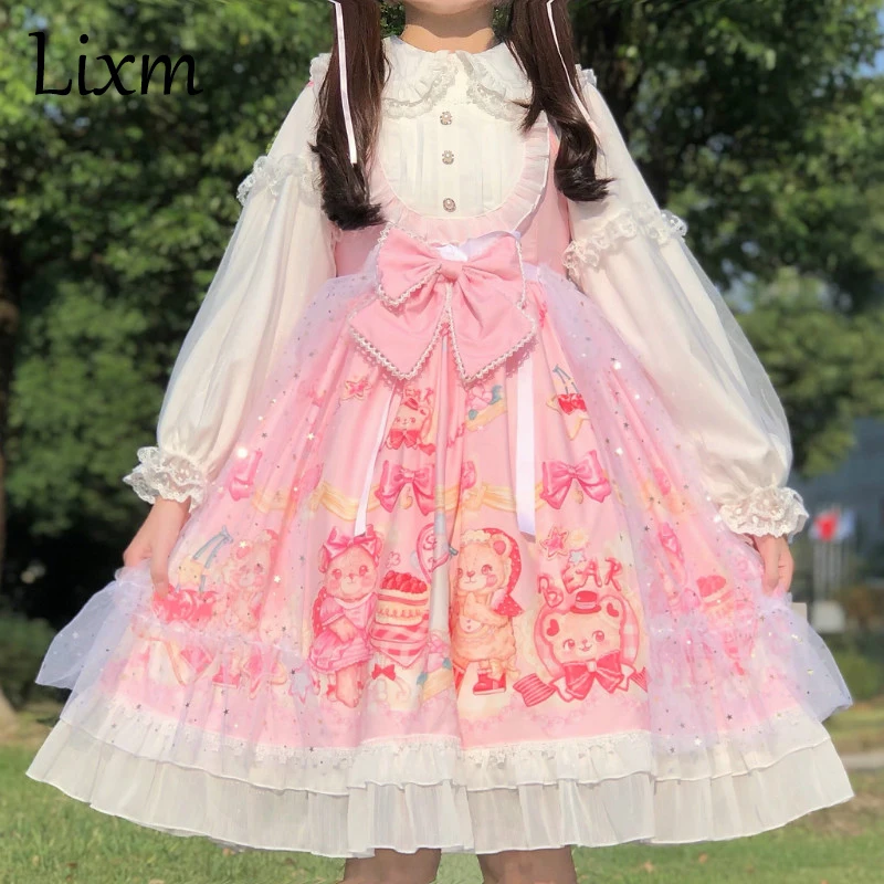 Платье принцессы Лолита с принтом медведя клубники торта jsk винтажное кавайное