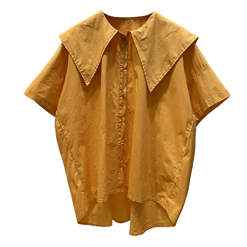 

Summer Korean Style Personalized Large Lapel Shirt Women's Loose Large Mid-Length Shirt Short Sleeve Shirt Womens Tops