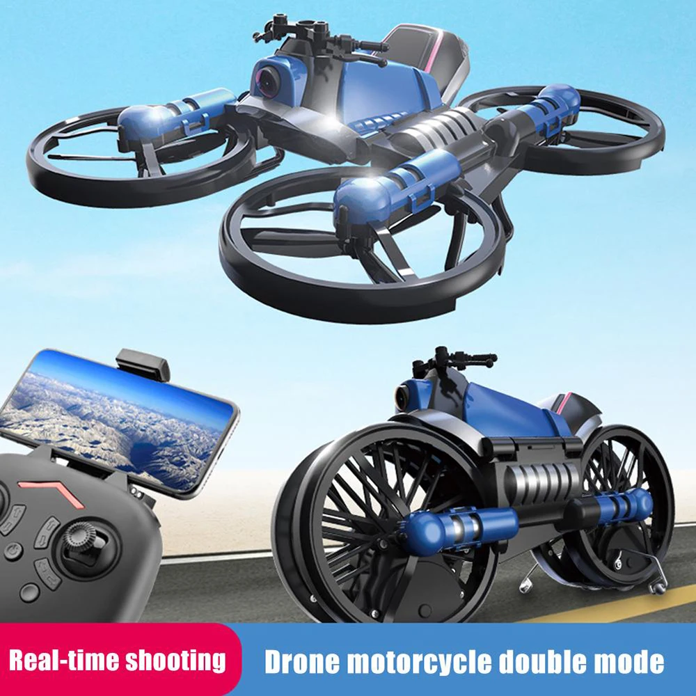 Dron plegable H6 2 en 1 con cámara, vehículo de motocicleta, vehículo de avión plegable multifuncional, juguete cuadricóptero de 6 ejes