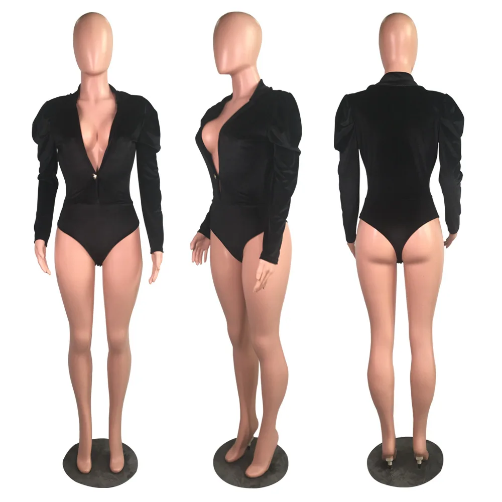 Женское боди с V-образным вырезом однотонное черное/Белое Облегающее пышными