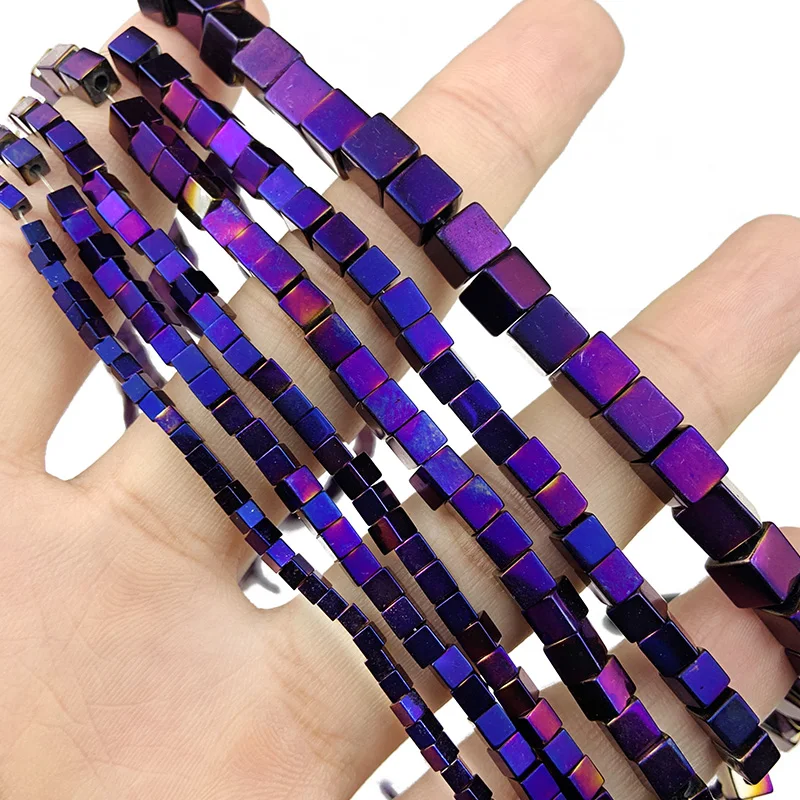 

Natural 2/3/4/6MM Hematite Stone Purple Square Shape Charm Spacers Loose Beads For Handmade bracelet DIY Jewelry Accessories