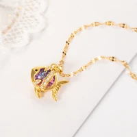 new simple inlaid colored diamond flying fish titanium steel pendant necklace women korean fashion jewelry