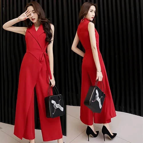 Женский шифоновый комбинезон элегантный без рукавов с высокой эластичной талией