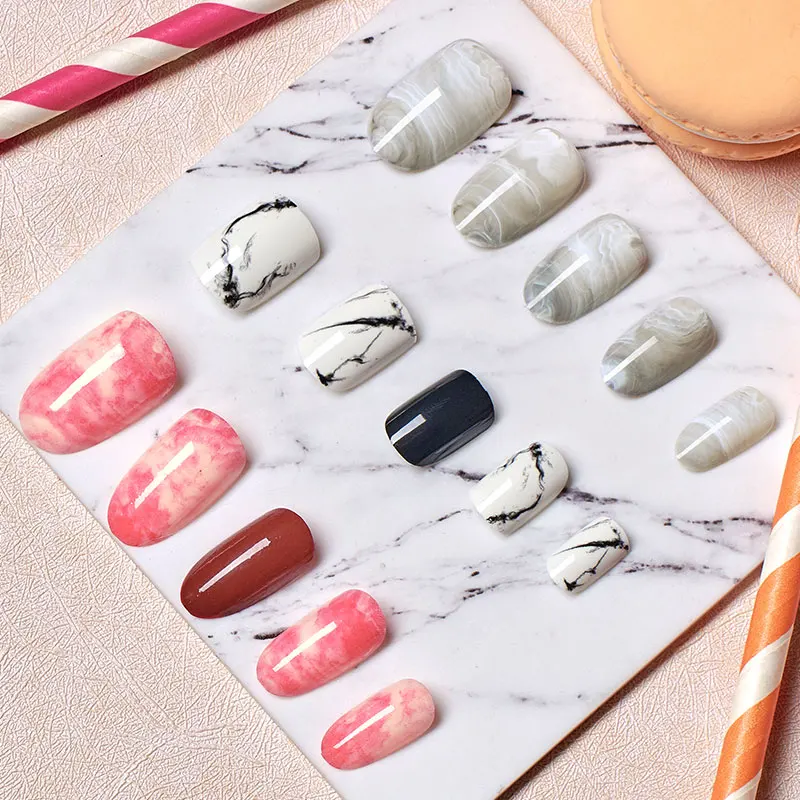 24 шт. накладные ногти балерины хаки телесного цвета мраморный гроб плоские
