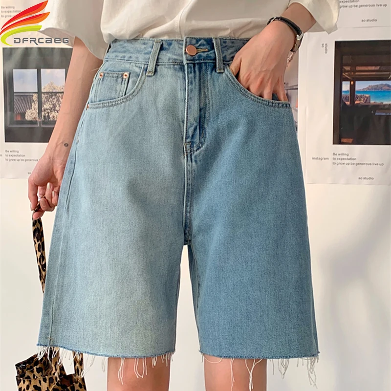 

Женские джинсовые шорты в стиле пэчворк, повседневные шорты средней длины с высокой талией и бахромой в Корейском стиле, лето 2021