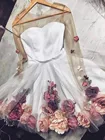 Симпатичные Женские коктейльные платья с 3D цветами, прозрачные короткие платья с длинными рукавами и цветочным рисунком для выпускного вечера, милые платья на выпускной