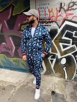tenjinge men sets hawaiian suit 2 pieces sport suits european american trends 3d print zipperslim casual fashion tracksuits 3xl