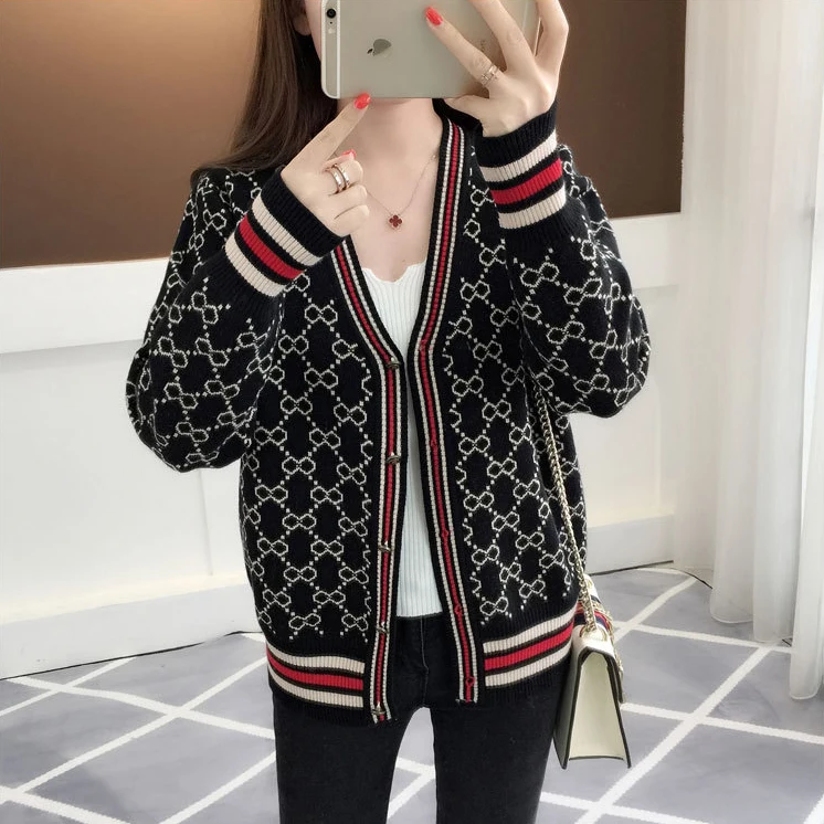 Black Sweater Женский свитер с пуговицами, длинный рукав, полосатый вязаный кардиган для девушек, осень, новинка, большие размеры, хлопок, свитера, роскошная вязаная одежда - Цвет: Black Sweater