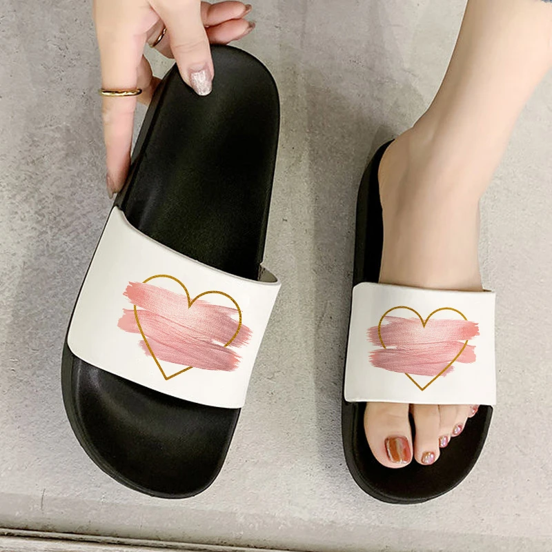 

2021 Hot New Summer women shoes girly heart pink love heart Print Lady Slipper Casual Flat Shoes Harajuku Slippers for women