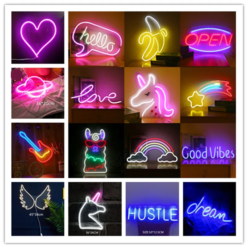 36 Kinds LED Neon Wall Signs for Christmas Decoration Light Home Room Art Decor Bar Lights USB Powered Lamp | Лампы и освещение
