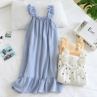 2021 summer new style nightdress ladies 100 cotton crepe thin vest suspender skirt loose long skirt sweet and cute home skirt