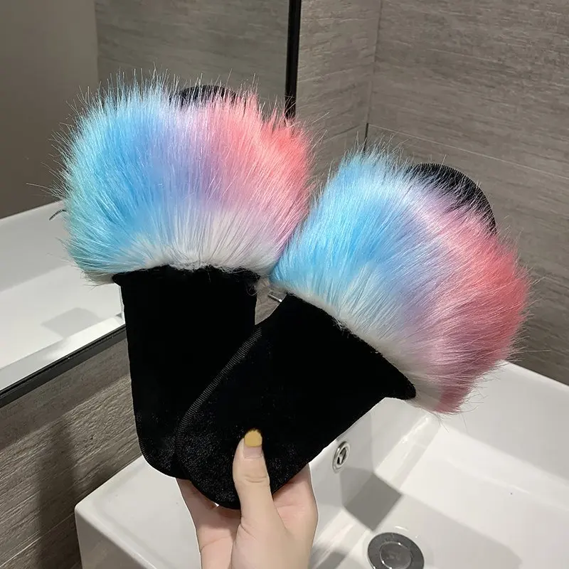 2020 New Fashion Fur Slides Colorful Cheap Furry Plush For Women Outside Slippers Big Slipper Shoes Wholesale | Обувь