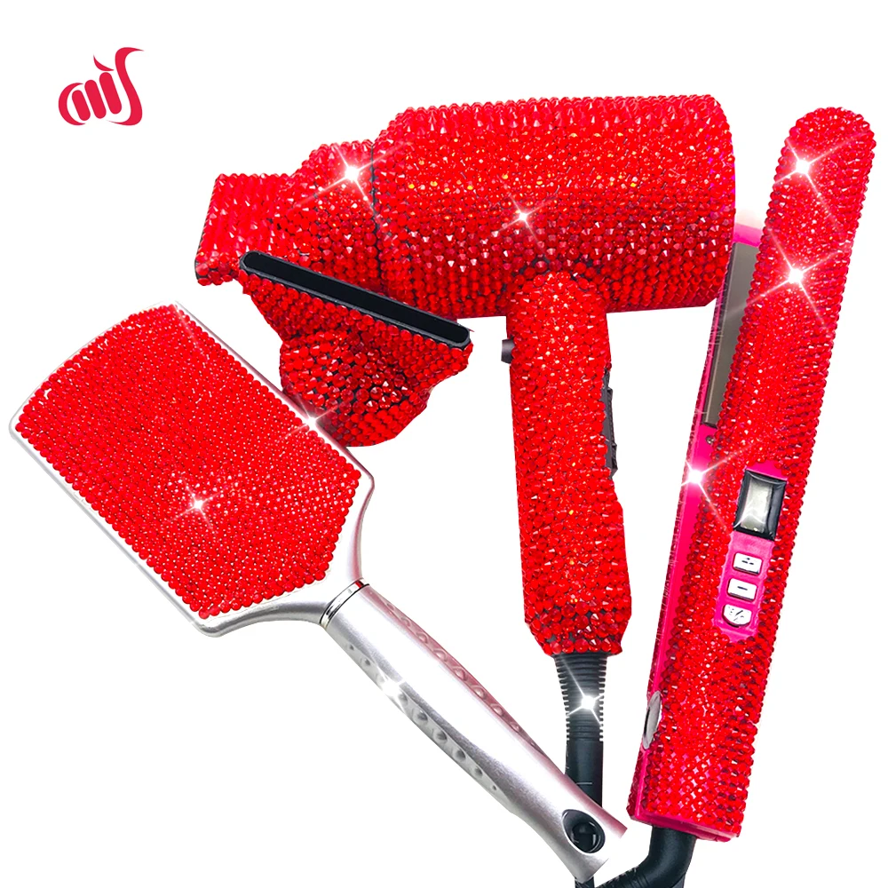 

Hair Styling tools 3 Piece Set Bling Rhinestone Hair Dryer Hair Straightener Wig Brush Hot tools