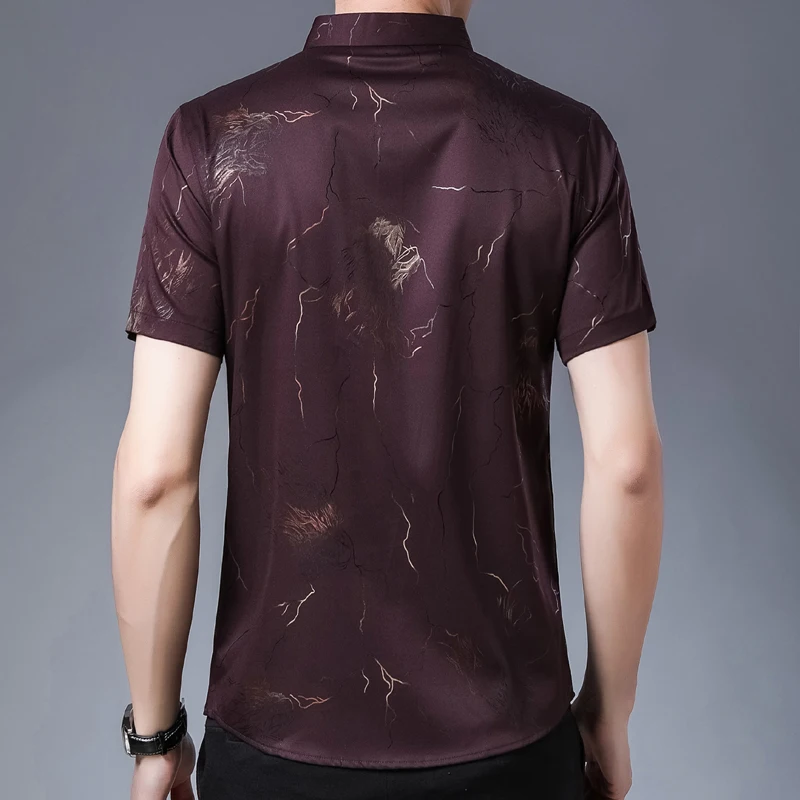 Slim Fit Men's Silk Cotton Summer Short Sleeve Print Shirt - Casual Men's Clothing C739 image 2