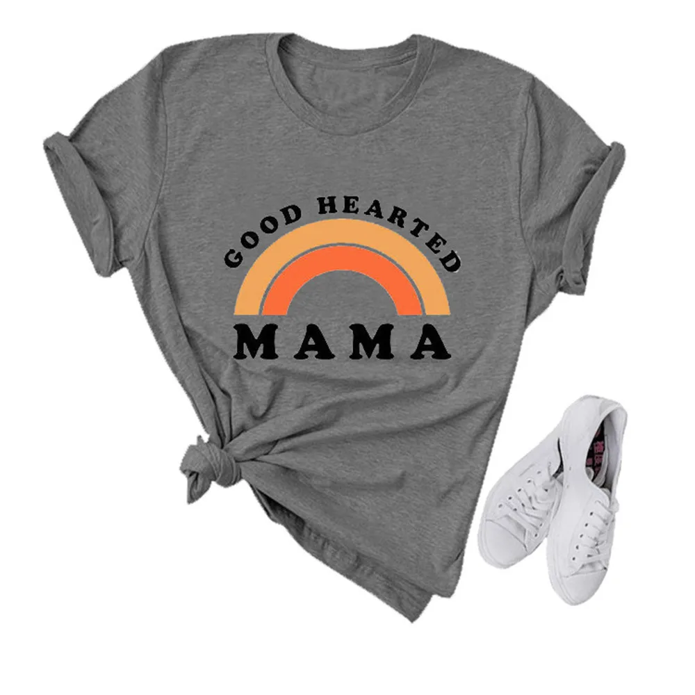 Женская футболка с надписью GOOD HEARTED MAMA коротким рукавом большие размеры|Футболки|