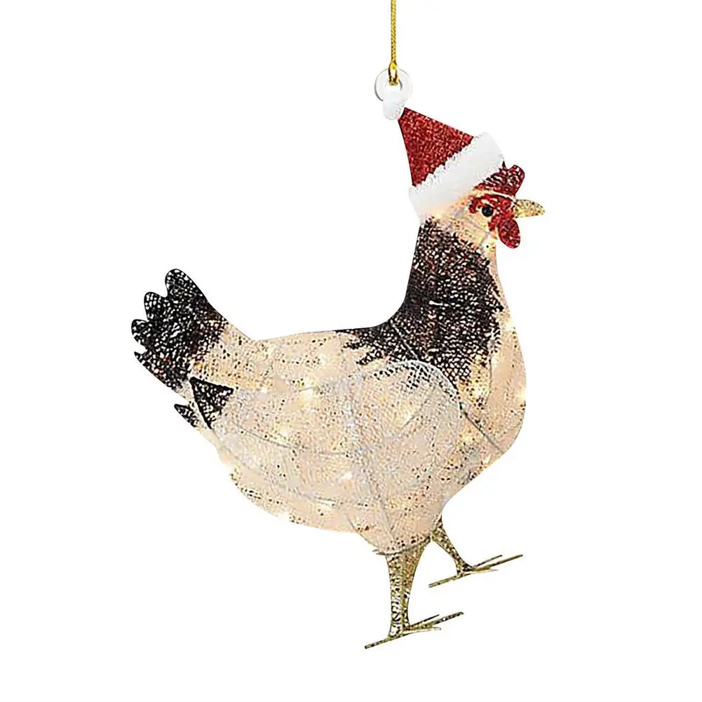 

Christmas Ornaments 2021 Funny Wearing Santa Hat Chicken Bling Bling Chicken Decorations 10 PCS Gift For Christmas New Year B