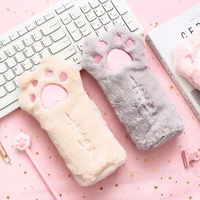 1pc new arrival kawaii cat paw soft plush pencil case bag cute pencilcase for girls kids birthday gift school stationery