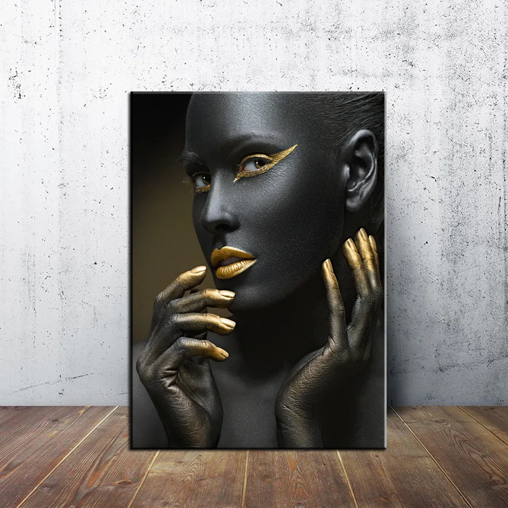 Африканская художественная черно Золотая Женская картина маслом на холсте