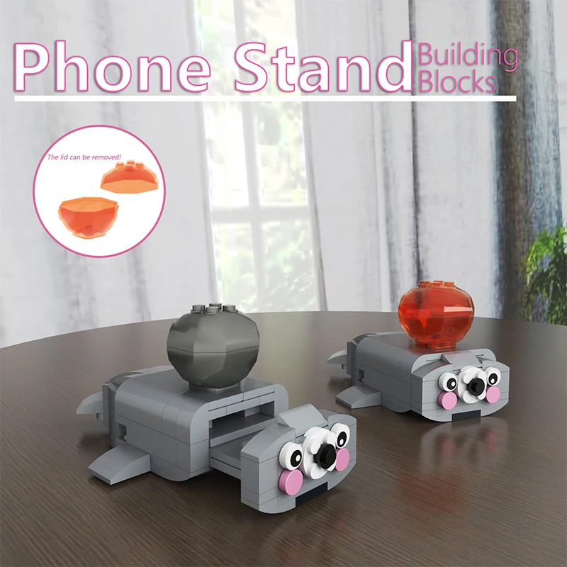 

Cute Animal Seal Mobile Phone Bracket Creative Display Rack Model Building Blocks Moc Display Bricks Diy Toys For Children Gifts