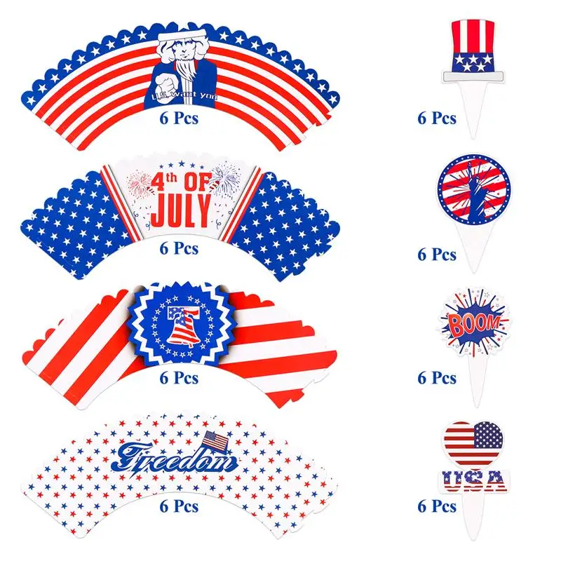 48 шт. американский День Независимости украшение торта верхушка кекс Liners вкладыши